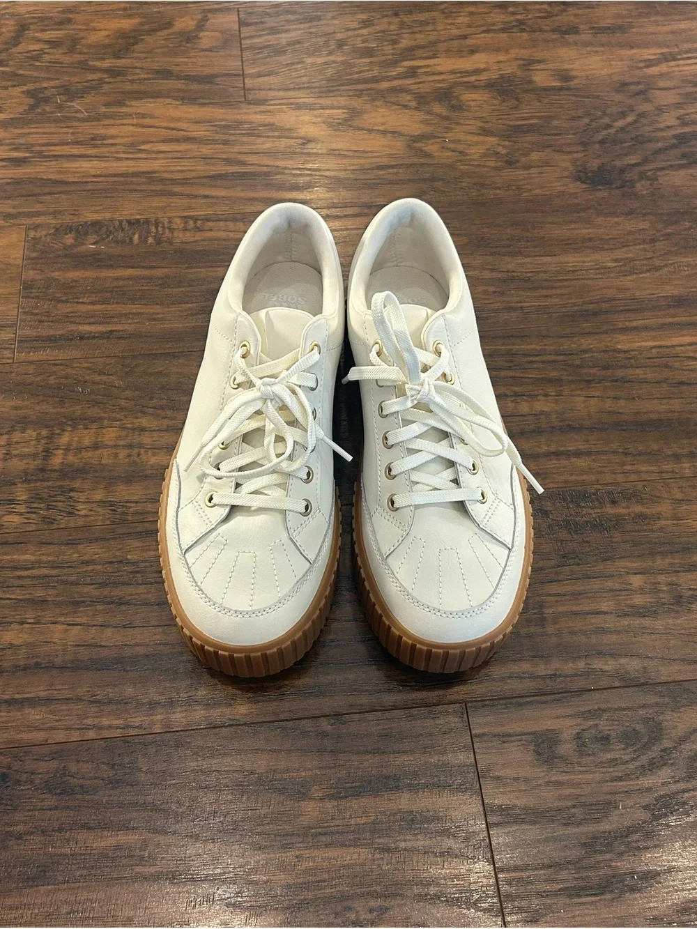 SOREL Women’s ONA Ave Low Sneakers Cream Leather Platform Gum Sole Size 11 - Picture 3 of 16